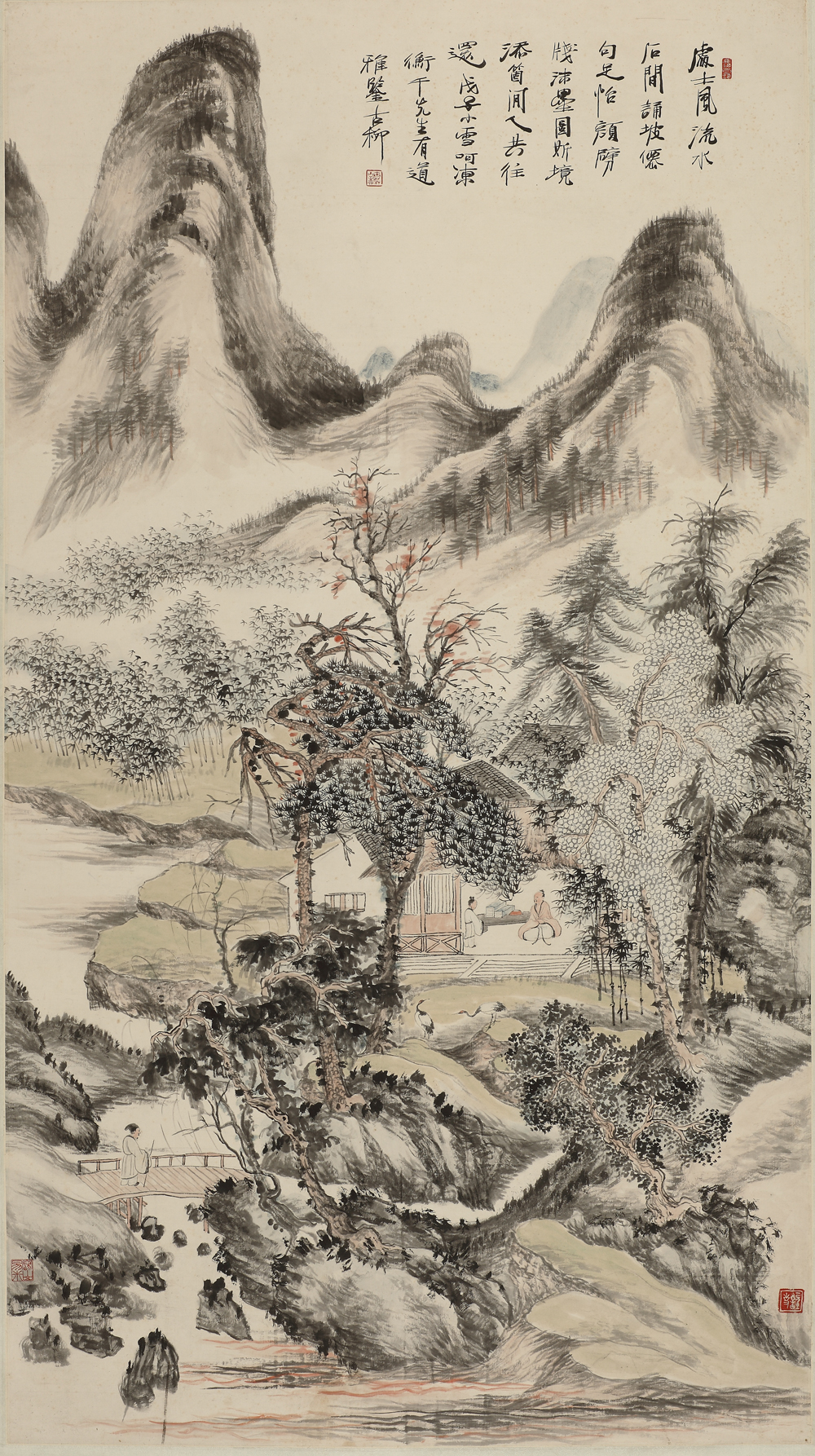 A-5045_A_现代秦古柳纸本设色处士风流水石间图轴fb.jpg