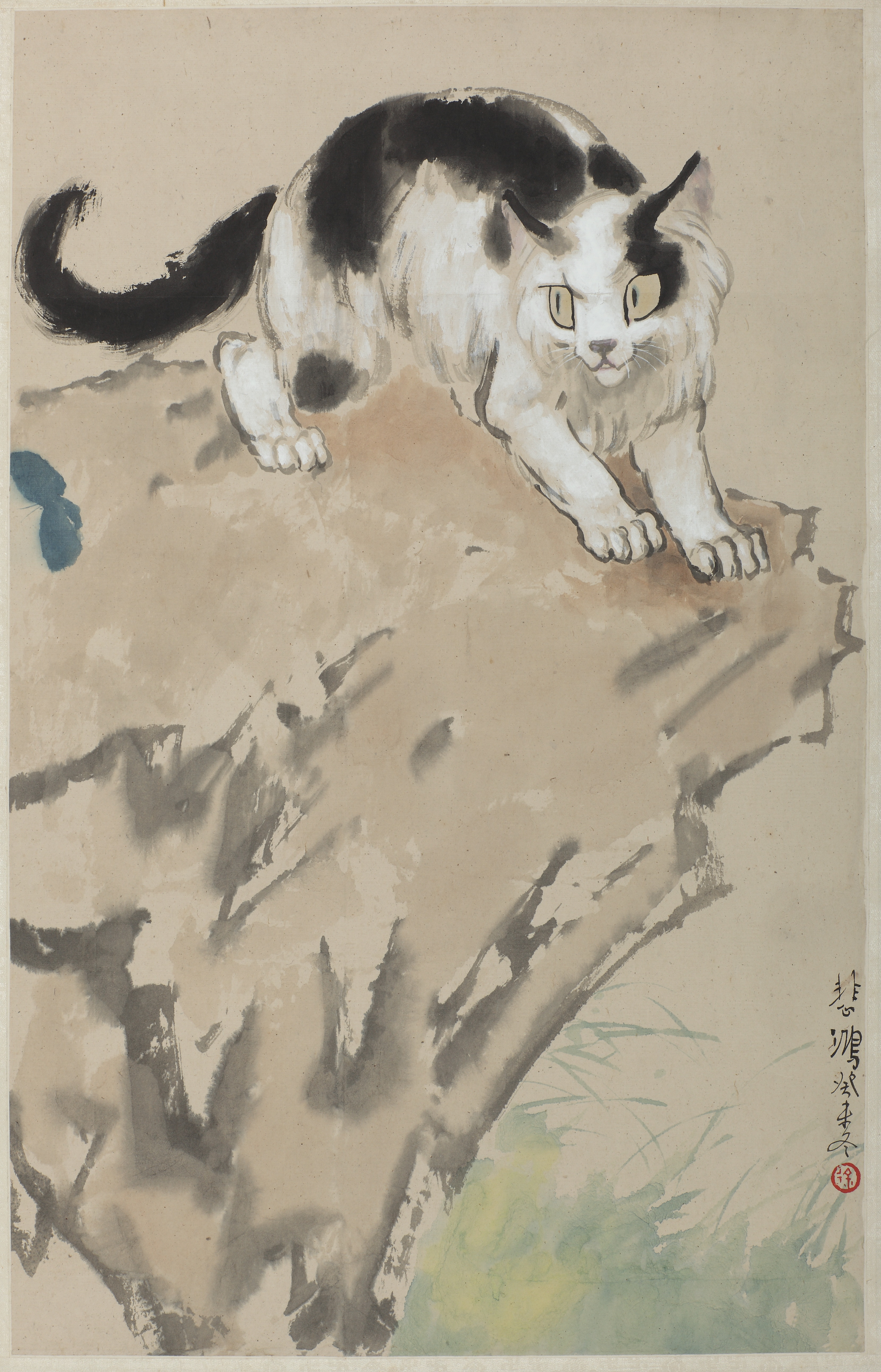 现代 徐悲鸿猫石图轴.JPG